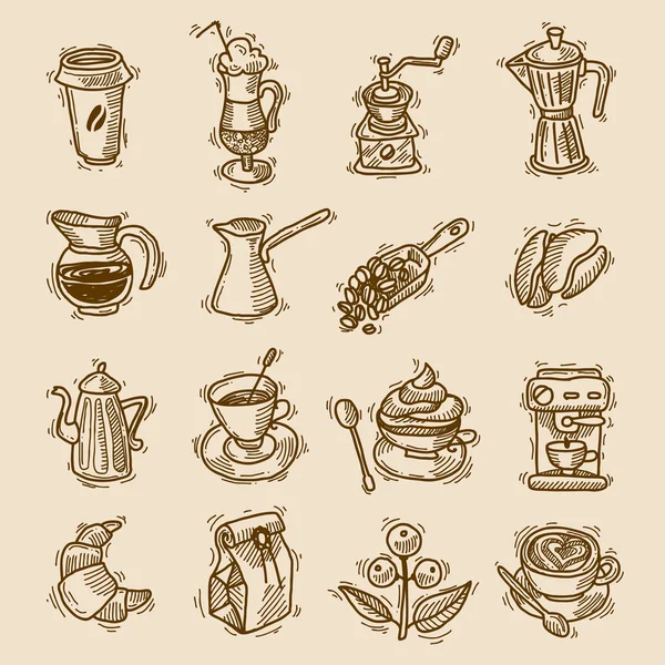 Conjunto de iconos de boceto de café — Vector de stock