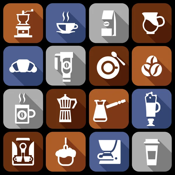 Sada plochých stín káva ikony — Stockový vektor