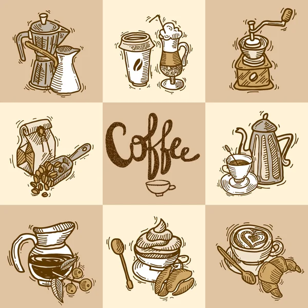 Kahve dekoratif ayarla — Stok Vektör