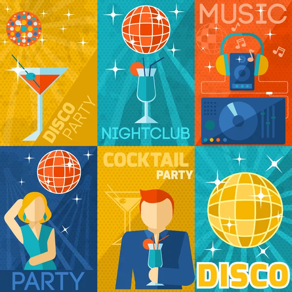 Conjunto de afiches del club nocturno — Vector de stock