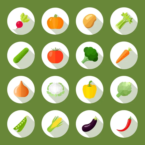 Conjunto plano de iconos de verduras — Archivo Imágenes Vectoriales