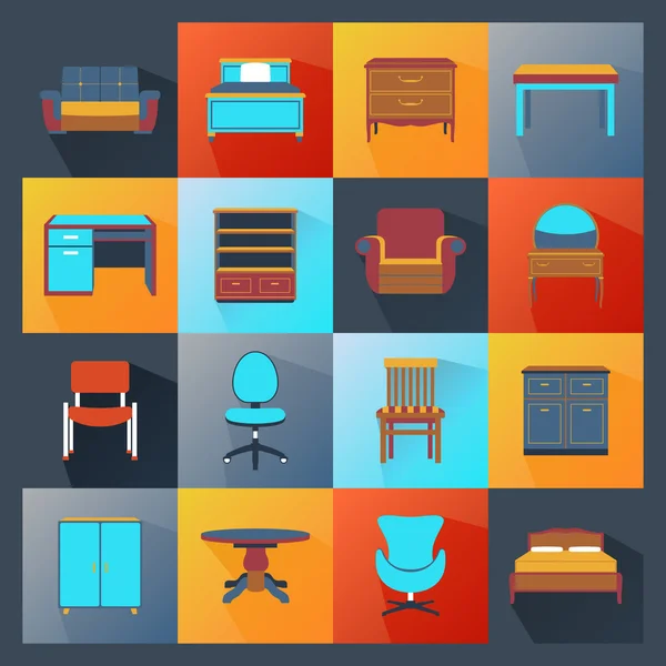 Iconos de muebles planos — Vector de stock