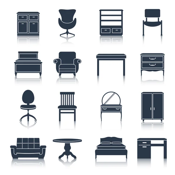 Iconos de muebles Negro — Vector de stock