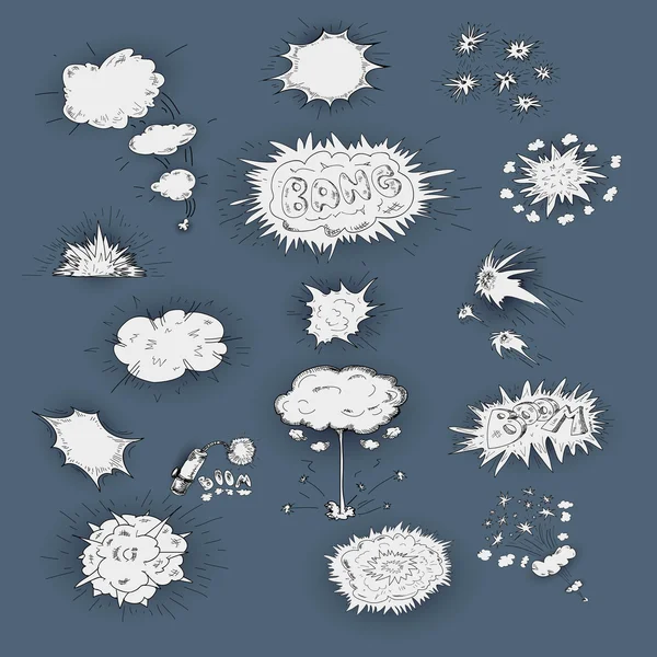 Explosions icons dodle set — Stock Vector