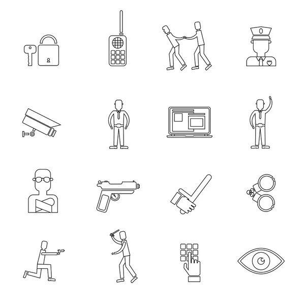 Guardia de seguridad esbozar iconos — Vector de stock