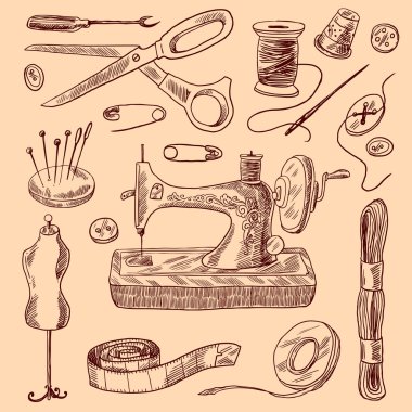 Sewing Icons Sketch Set clipart
