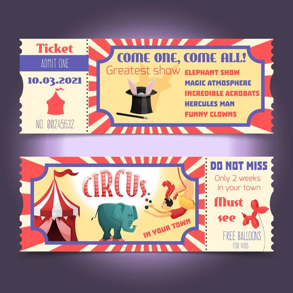 Entradas retro de circo — Vector de stock