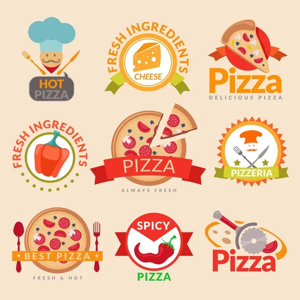 Set de etiquetas de pizzería — Vector de stock