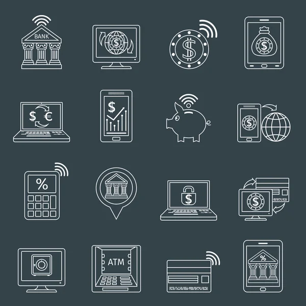 Mobile banking icons outline — Stock Vector