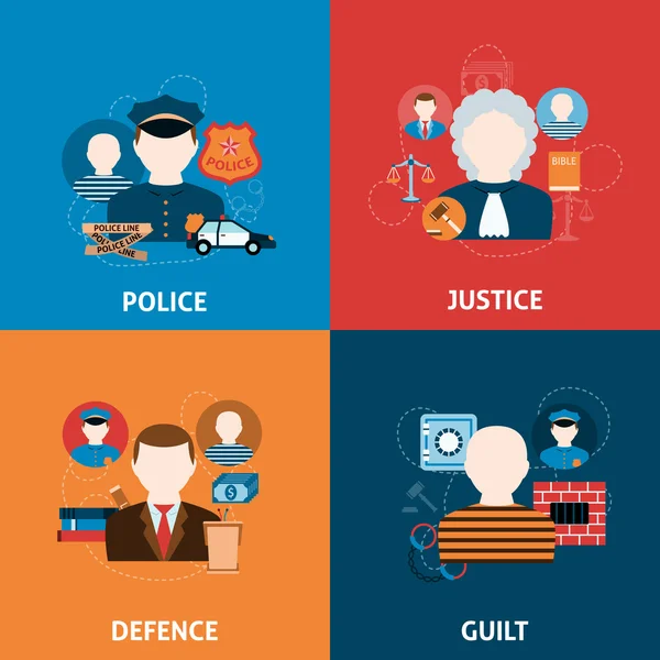 Brott och straff platt ikoner sammansättning — Stock vektor