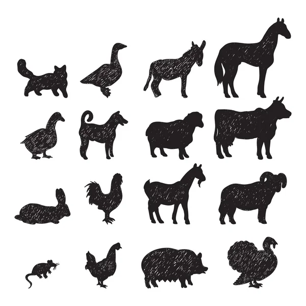 Animaux de ferme silhouettes noires — Image vectorielle