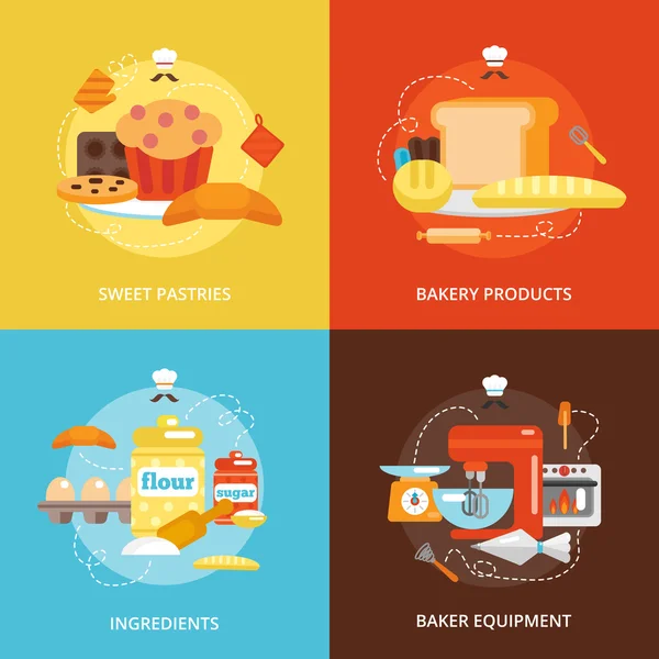 Bakery flat icons set — Stock Vector