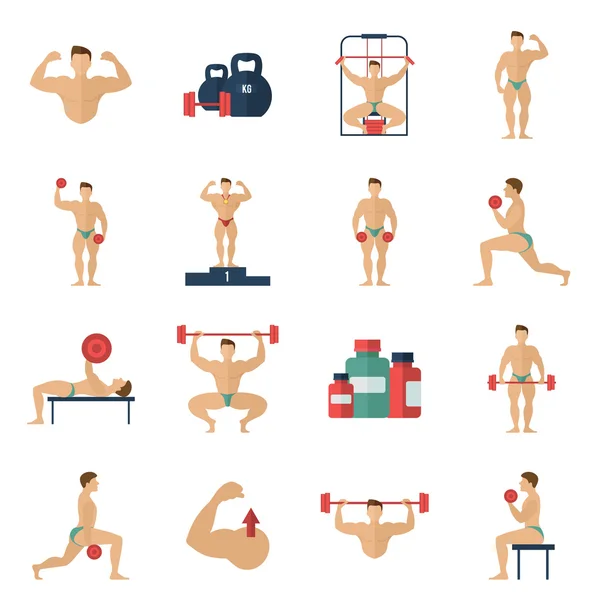 Bodybuilding Icons Set — Stock Vector