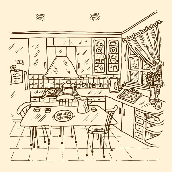 Croquis intérieur de cuisine — Image vectorielle