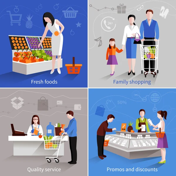 Supermarket People Set — Stock Vector