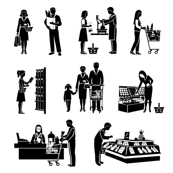 Supermarket People Black — Stock Vector