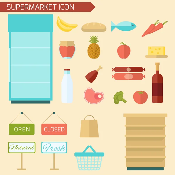 Supermarket Icon Flat — Stock Vector