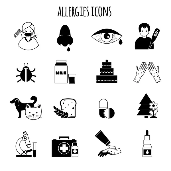 Alergias Iconos Negro — Archivo Imágenes Vectoriales