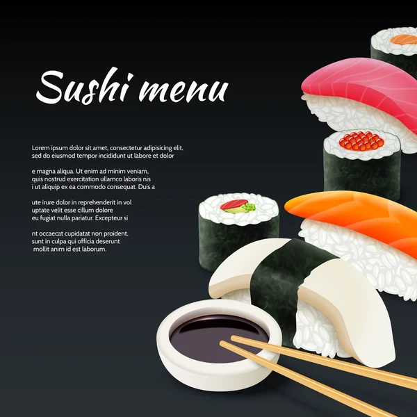 Sushi sobre fondo negro — Vector de stock