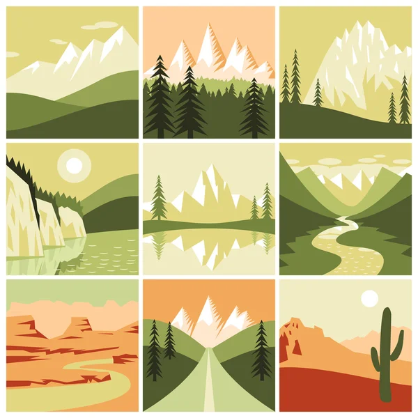 Naturaleza iconos de montaña — Vector de stock