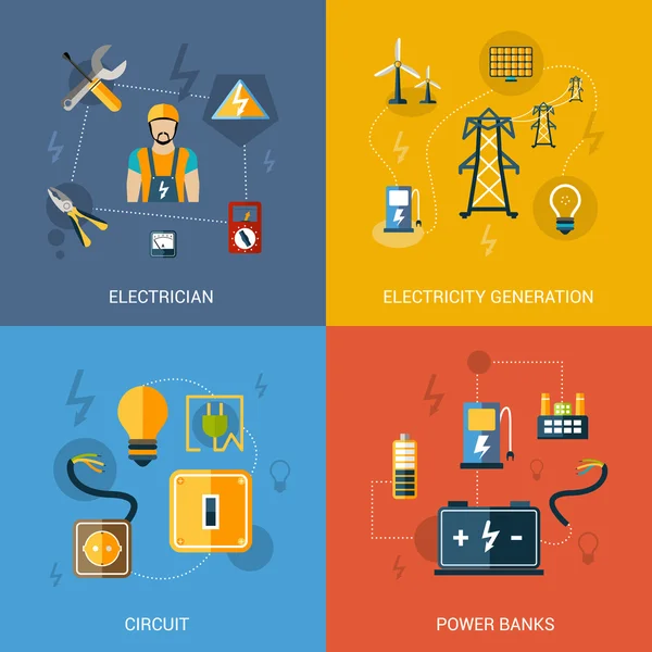 Electricidad Conjunto plano — Archivo Imágenes Vectoriales