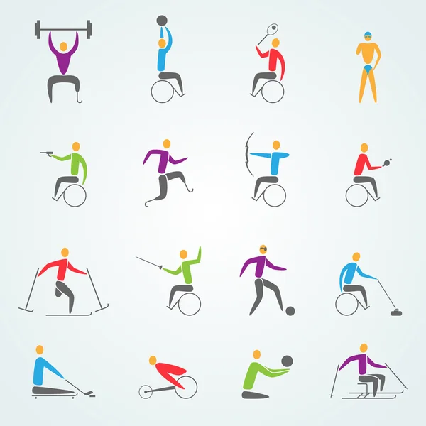 Ensemble d'icônes sportives pour handicapés — Image vectorielle
