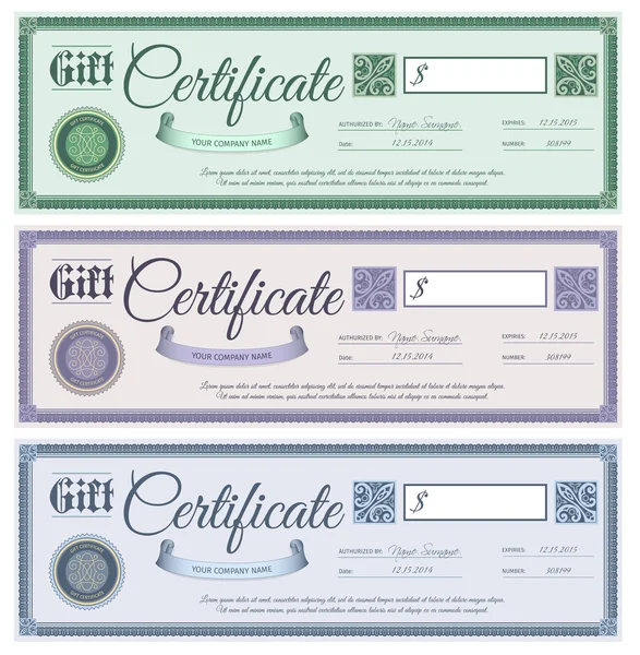 Conjunto de certificados regalo — Archivo Imágenes Vectoriales