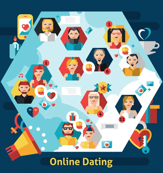ऑनलाइन डेटिंग अवधारणा — स्टॉक वेक्टर