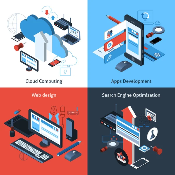 Isometrische Computing Set — Stockvector