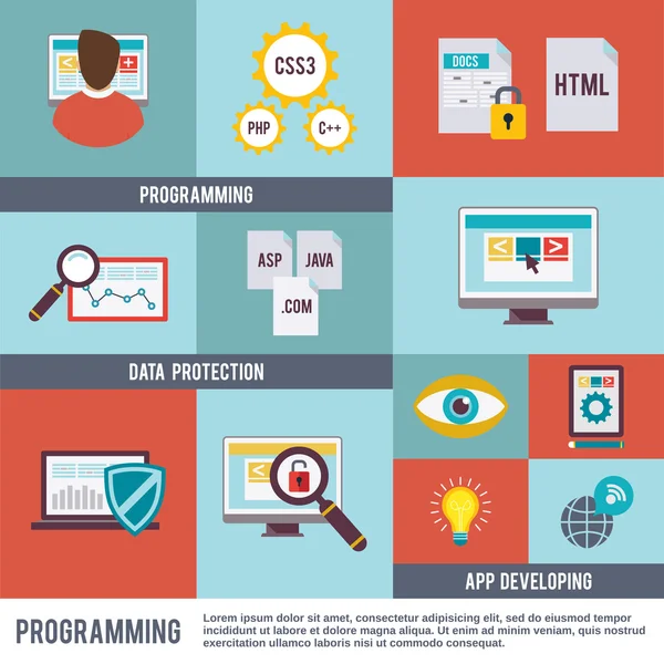 Set piatto icona programmatore — Vettoriale Stock