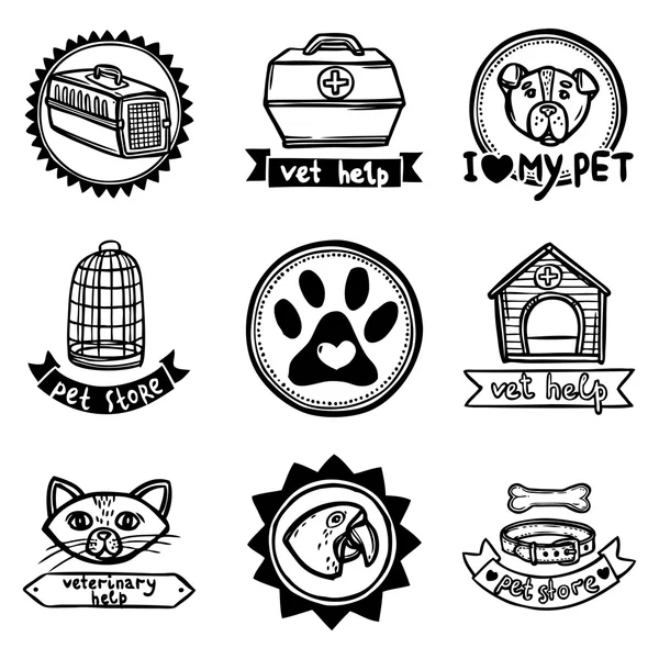 Set di emblemi veterinari — Vettoriale Stock