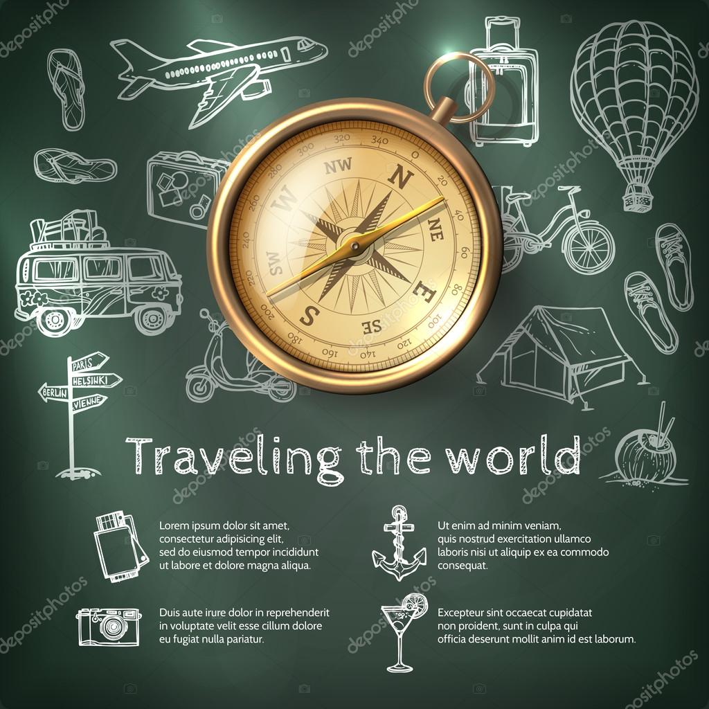 World Travel Poster With Compass