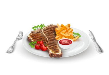 Tabakta ızgara biftek.
