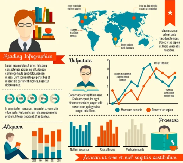 Jeu d'infographie de lecture — Image vectorielle