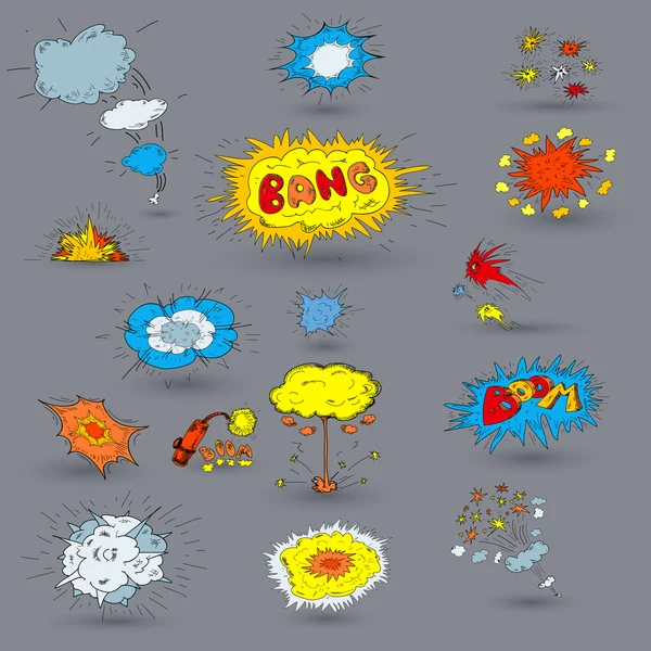 Doodle exploisions set — Stock Vector