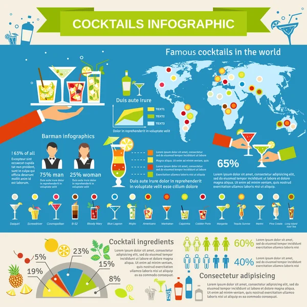 Consumo di cocktail presentazione infografica — Vettoriale Stock