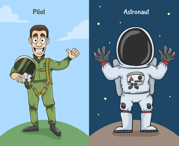 Personajes de astronauta y piloto — Vector de stock