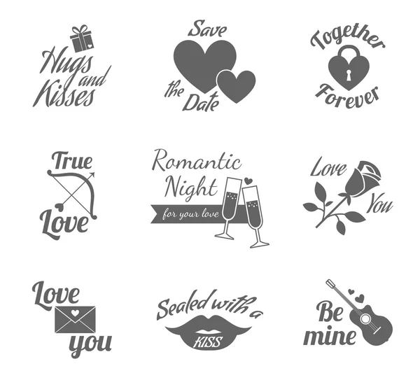 Romantik etiketleri Icons set — Stok Vektör