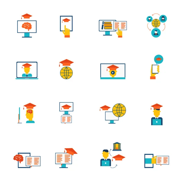 Iconos de educación en línea plana — Vector de stock