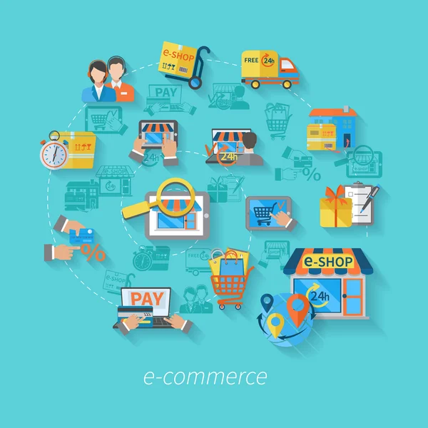 Compras Concepto de comercio electrónico — Vector de stock