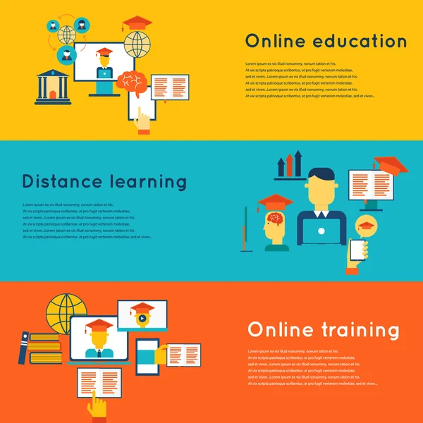 Conjunto de banners de educación en línea — Vector de stock