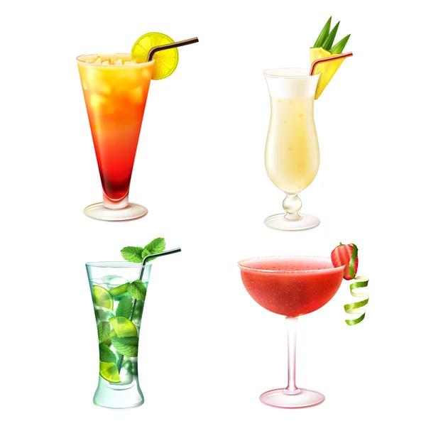 Cocktail realistic set — Stock Vector