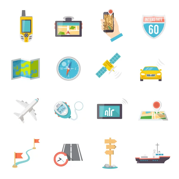 Navigation icons flat — Stock Vector