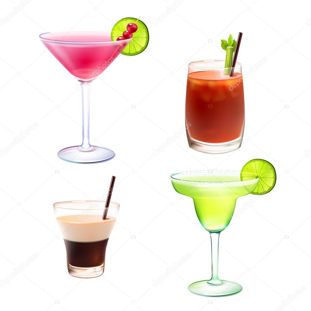 Cocktail realistic set