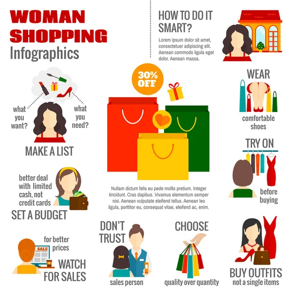 Woman shopping infographic — Stock Vector