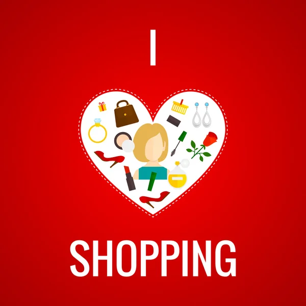 Woman shopping heart icon flat — Stock Vector