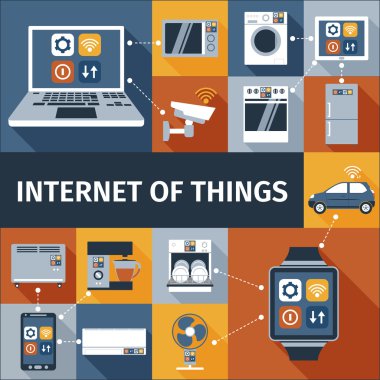Internet şeyler düz simgeler kompozisyon