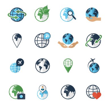 Globe earth icons set flat clipart