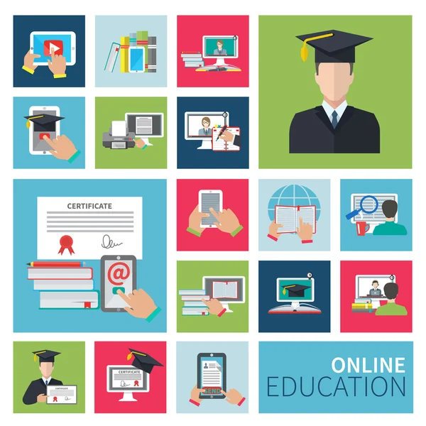 Online Education Flat Icons — Stock Vector