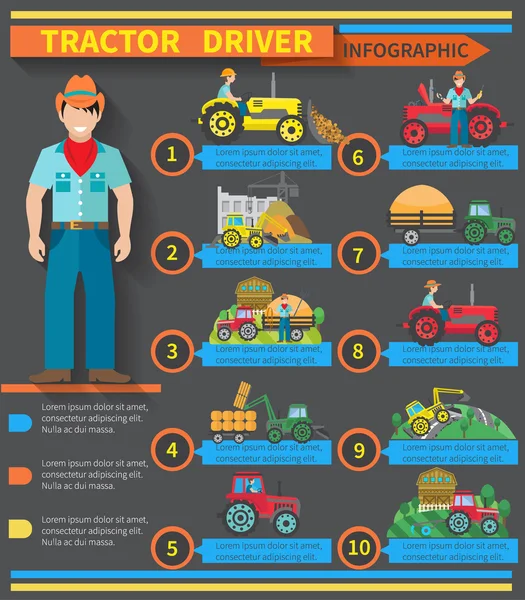 Infografica conducente trattore — Vettoriale Stock